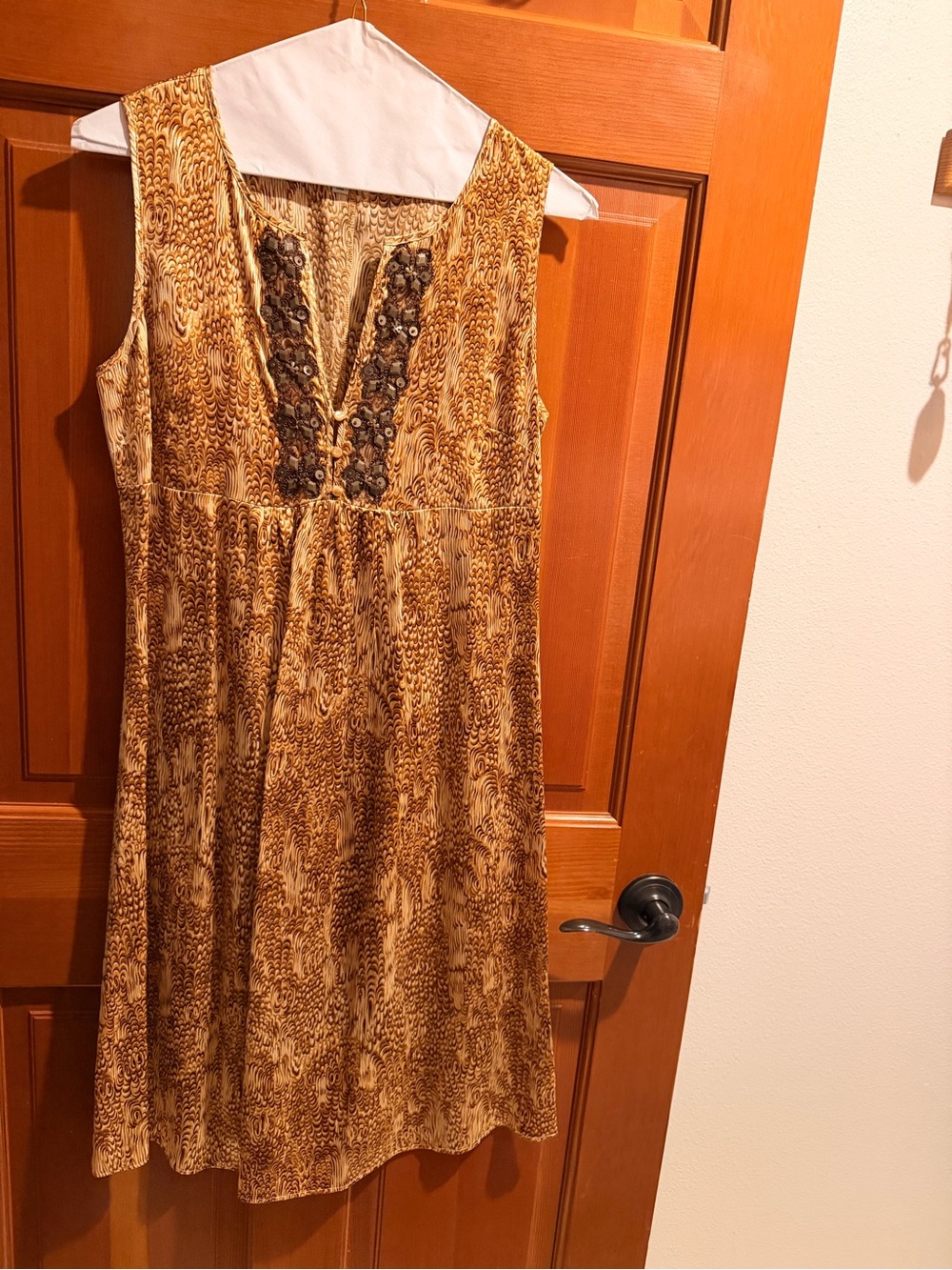 Anthropologie Beth Bowley 100% Silk Beaded Midi Dress Bronze Brown Size 6